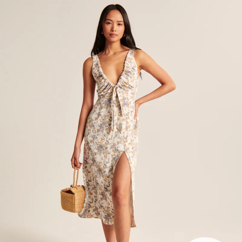 Abercrombie Cinched Neck Slip Midi Dress